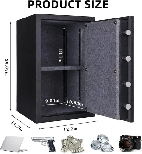 Vista 3 de TIGERKING Caja fuerte ignífuga, 1.8 pies cúbicos, caja de seguridad digital grande de acero con teclado de botón de código, resistente para el hogar