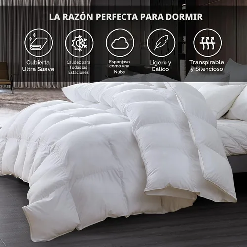 Vista 4 de Lujo Edredón nórdico de fibra de plumón de ganso y pluma de ave acuática de tamaño California King extragrande 108" x 98", 100% funda de algodón
