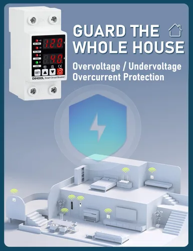 Vista 6 de DIHOOL Protector de voltaje ajustable 110V 220V, corte de bajo/alto voltaje y protección contra sobrecorriente, subvoltaje 70-200V, sobretensión