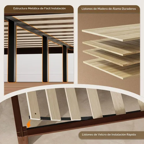 Vista 9 de PRAISUN Marco de cama Queen de madera de bambú con estación de carga y Espresso
