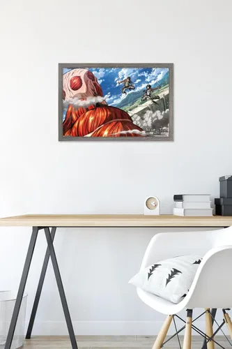 Vista 6 de Trends International Attack on Titan - Póster de pared de doble equipo, 14.725 x 22.375 pulgadas, versión enmarcada de madera de granero