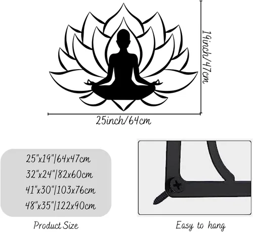 Vista 3 de Arte de pared de flor de loto de metal, decoración de pared de metal zen, decoración de pared de flor de loto, decoración de pared de flor de loto
