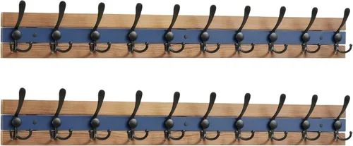 Vista 40 de SKOLOO Perchero de pared montado en la pared de estilo rústico: Perchero de pared de pino de madera auténtica de 40,6 cm de orificio a orificio