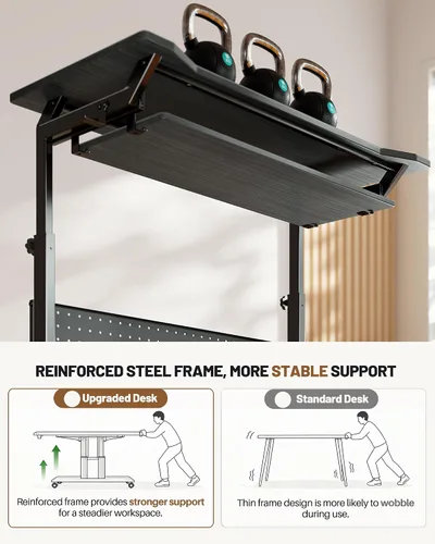 Vista 9 de Rolling Computer Desk with Power Outlet, Portable Desk with Keyboard Tray Black