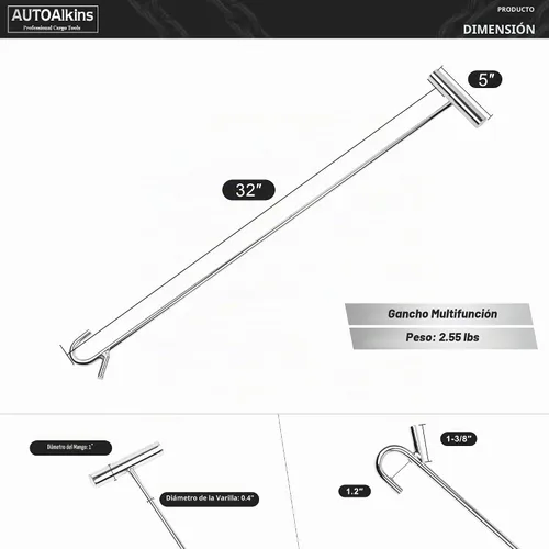 Vista 2 de Extractor de pasador de quinta rueda resistente, gancho de extractor de quinta rueda chapado en cromo de acero macizo de 32 pulgadas, 1 paquete