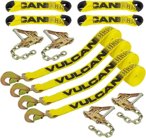 Vista 17 de VULCAN Kit de amarre de vehículo de 8 puntos con cola de cadena en ambos extremos - Juego de 4 - Amarillo clásico
