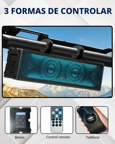 Vista 8 de Barra de sonido UTV 17 pulgadas 4 altavoces ATV SoundBar Bluetooth IP66 RGB luz de fiesta