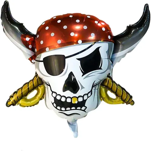 Vista 4 de Globos de papel de aluminio pirata, globo de capitán de calavera para decoraciones de fiesta de pirata, fiesta de Halloween