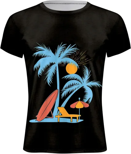 Vista 2 de Lmzaren Camiseta de manga corta con estampado de playa 3D para hombre, estilo casual, diseño hawaiano, atlético, para vacaciones de verano