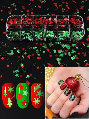 Vista 2 de 36 rejillas de lentejuelas para uñas de Navidad, EBANKU copos de nieve holográficos, muñeco de nieve, copos de nieve de Papá Noel, lentejuelas