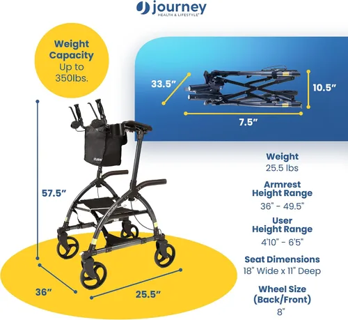 Vista 4 de Journey UPWalker Grande – El Andador Vertical Original – Andador Vertical Ajustable Premium, Ligero con Asiento para Adultos, Personas Mayores