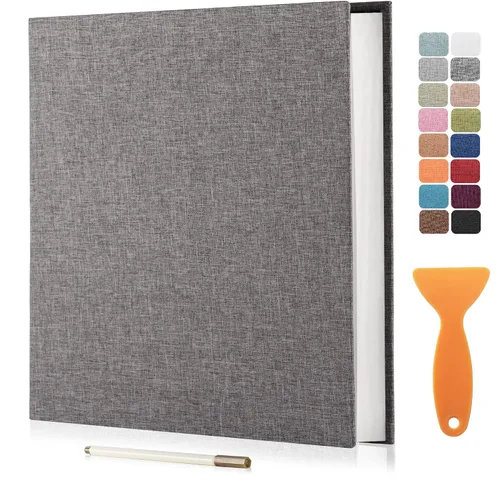 Vista 32 de Álbum autoadhesivo para fotos de 4 x 6 pulgadas, álbum de recortes con cubierta de lino magnética, 30 páginas adhesivas en blanco, para familiares