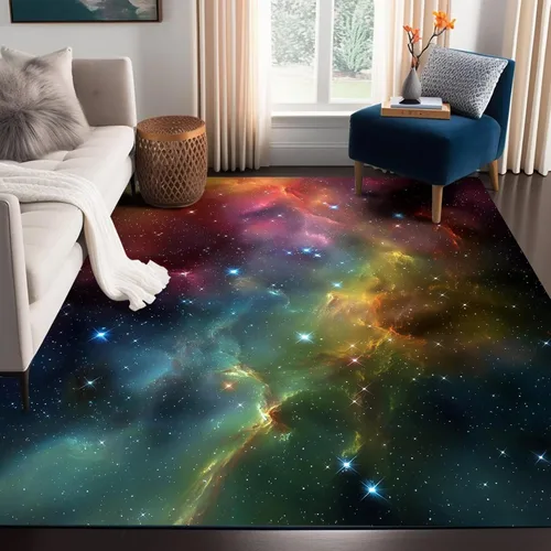 Vista 16 de Alfombra de galaxia de 2 x 3 pies, alfombra espacial para niños y niñas, dormitorio, sala de estar, océano, transbordador, barco, alfombra de noche