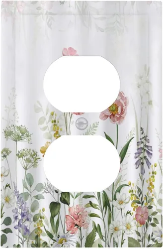 Vista 99 de Cubiertas de Enchufe Dúplex de 1 Gang con Hojas Florales de Eucalipto Azul en Acuarela, Placa Frontal Decorativa para Interruptor de Luz, Placa