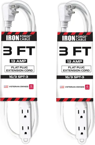 Vista 10 de IRON FORGE CABLE Cable de extensión de enchufe plano con 3 tomas, 0.91 m (3 pies) en color negro - Cable de extensión para interior con 3 tomas