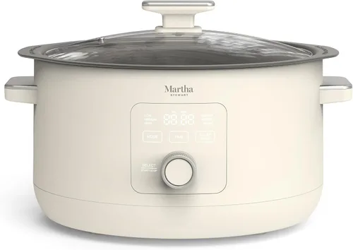 Vista 13 de Martha Stewart Olla de cocción lenta de 8 cuartos de galón, programable con temporizador, 3 ajustes de calor (bajo, alto, cálido), cerámica