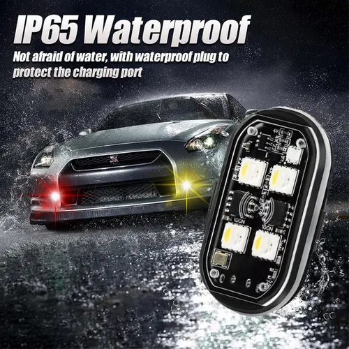 Vista 6 de 4 luces estroboscópicas LED inalámbricas, luces LED inalámbricas para automóvil con control remoto, 8 colores, carga USB, IP65, impermeable