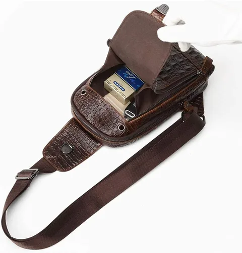 Vista 6 de Mochila estilo bandolera de piel para hombres y mujeres bandolera de hombro al pecho mochila de uso diario para viajes al aire libre campamento