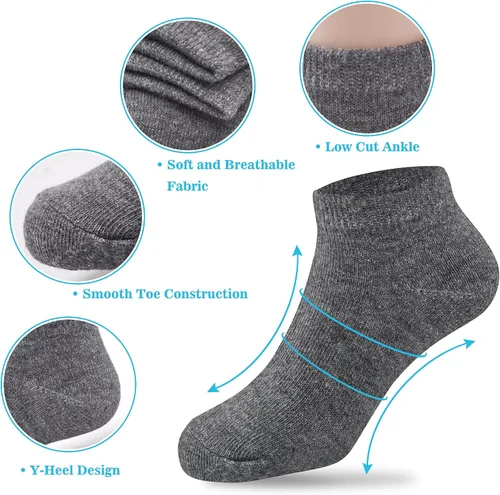 Vista 3 de Duufin 12 pares de calcetines deportivos para niños pequeños, calcetines atléticos de corte bajo, calcetines de media amortiguación para niños