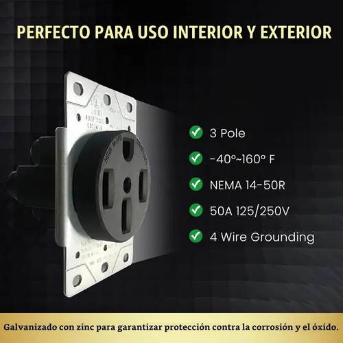 Vista 5 de SELECT Lighting SL-DR50A-4S Dispositivo de hoja recta de voltios, NEMA 14-50R, Receptáculo de rango de 50 amperios 125/250V, toma de corriente