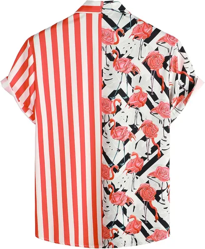 Vista 4 de VATPAVE Conjuntos hawaianos de flamenco para hombre camisas casuales de manga corta con botones trajes de verano
