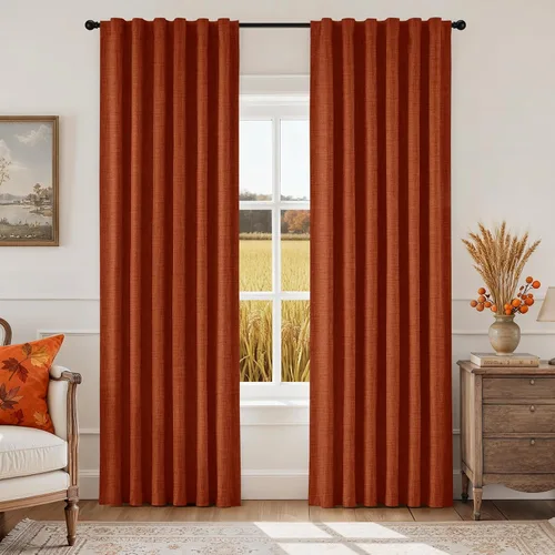 Vista 10 de HOMEIDEAS Cortinas de lino sintético azul polvoriento, 100% opacas, 96 Azul piedra