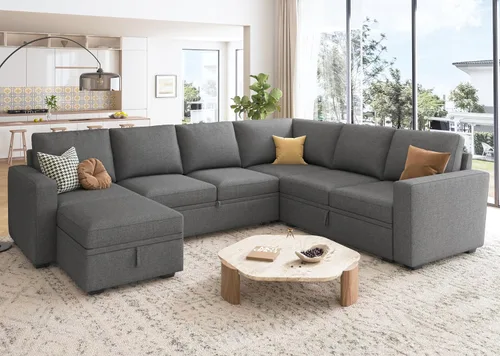 Vista 7 de HONBAY Sofá Seccional Cama con Cama Extraíble, Sofá en Forma de U con Almacenamiento, Sofás Seccionales Modulares para Sala de Estar, Gris Oscuro