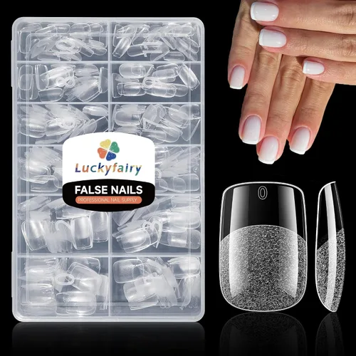 Vista 15 de Luckyfairy Puntas de uñas cortas de almendra, 240 puntas de uñas de gel