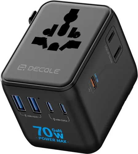 Vista 17 de Adaptador de viaje universal, adaptador de enchufe de viaje internacional con 2 puertos USB-C y 2 puertos USB-A, con toma de corriente AC adicional