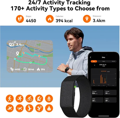 Vista 6 de Pulsera inteligente para hombres y mujeres, rastreadores de actividad y salud con batería de 60 días, frecuencia cardíaca continua 24/7, presión