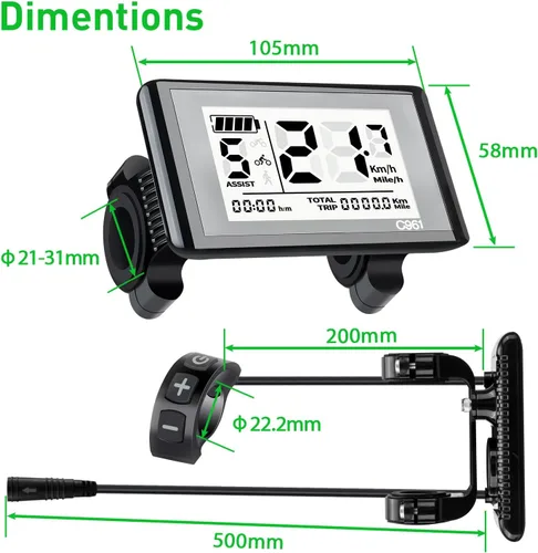 Vista 5 de Pantalla LCD Ebike hembra de 5 pines C961 para Bafang BBS01B BBS02B BBSHD Mid Drive Motor, computadora de pantalla Ebike con protocolo UART 0-9