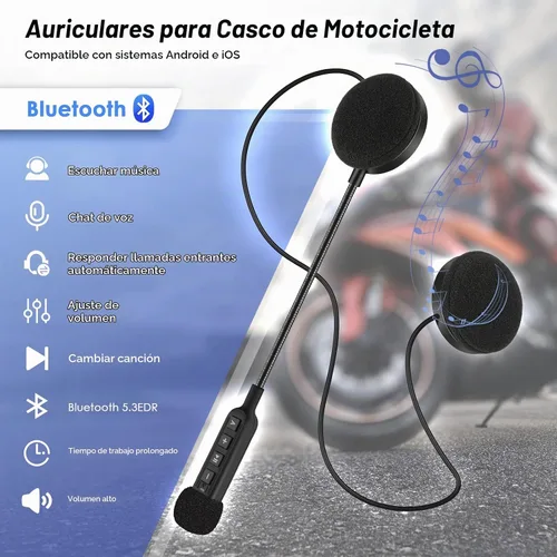 Vista 2 de Auriculares Bluetooth 5.3 para casco de motocicleta con batería de 900 mAh, auriculares inalámbricos para exteriores manos libres, control