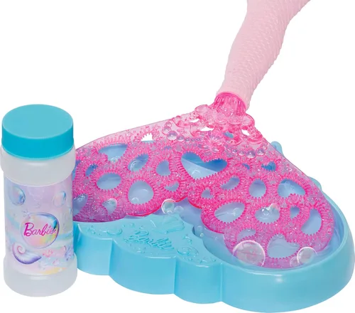 Vista 4 de Barbie Muñeca de sirena Bubble Sparkle con función y solución para hacer burbujas, bandeja y cepillo para el cabello, cabello rubio largo y rayado