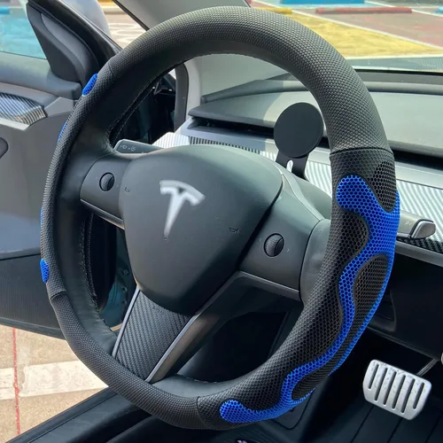 Vista 12 de PINCTROT Comfy Grip - Funda para volante para Tesla Model Y/3 2016-2025 2026 Standard/Highland/Juniper, forma de D de 14 pulgadas tamaño pequeño