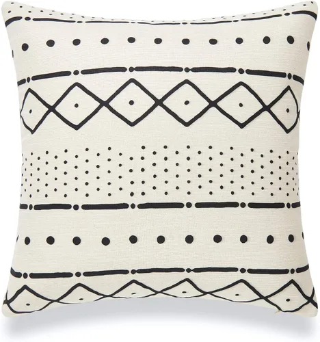 Vista 8 de Hofdeco Funda de almohada de piel sintética y 100% algodón, diseño moderno a rayas color negro camel, 12 x 20 pulgadas