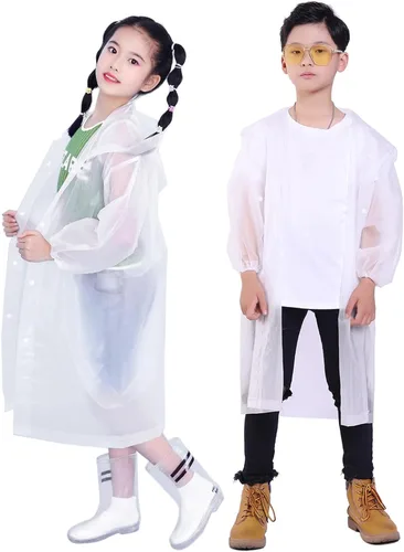 Vista 35 de Chaqueta de lluvia para niños, paquete de 2 ponchos de lluvia para niños, impermeables reutilizables para niños y niñas, impermeable, para exteriores
