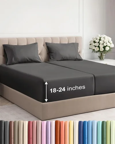 Vista 96 de Sábanas individuales de bolsillo extra profundo, sábanas transpirables y refrescantes de 3 piezas, juego de sábanas de lujo para hotel, suaves, sin
