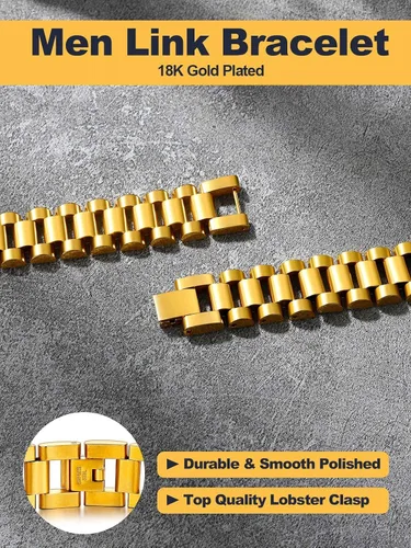 Vista 6 de U7 Link Bracelets for Men, Stainless SteelBlackGold Plated Cuban Link Chain Bracelets, Unisex Chunky Bracelets, Xmas Fathers Day Jewelry for Him
