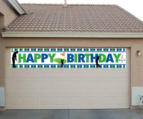 Vista 4 de Cartel grande de golf de feliz cumpleaños, suministros y decoraciones para fiestas temáticas para hombres, niños, adultos, niños, decoración