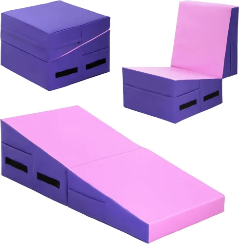 Vista 10 de Colchoneta de gimnasia inclinada, esterilla de yoga para gimnasio en casa, alfombrilla de ejercicio plegable con superficie de poliuretano Azul