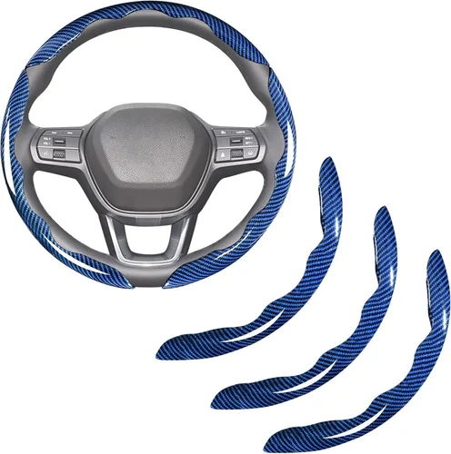 Vista 7 de Fundas de volante de fibra de carbono de 3 piezas con clip para volante (negro)
