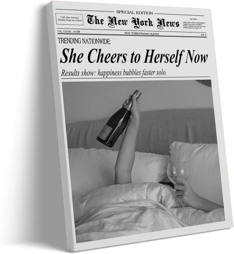 Vista 8 de Póster de periódico Champagne and Headlines, impresión retro para decoración de carrito de bar, dormitorio universitario feminista, arte de pared