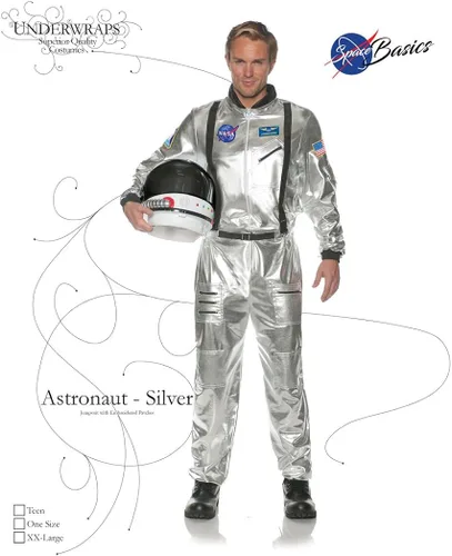 Vista 3 de UNDERWRAPS Disfraz de astronauta plateado para hombre talla única Plateado