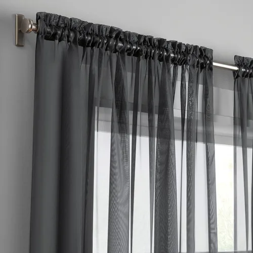 Vista 6 de Eclipse Livia - Cortina transparente con bolsillo para barra, 59 x 63 pulgadas, color negro