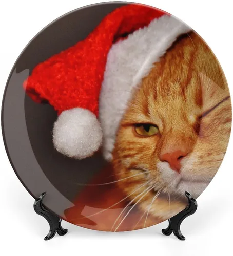 Vista 14 de Platos decorativos de Navidad para exhibición, Bulldog con sombrero de Papá Noel, divertidos platos de pared de cerámica de animales, platos