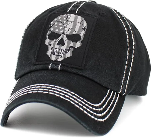 Vista 2 de KBETHOS Chief Skull and Free Spirit - Gorra de malla de sarga ajustable de algodón lavado desgastado