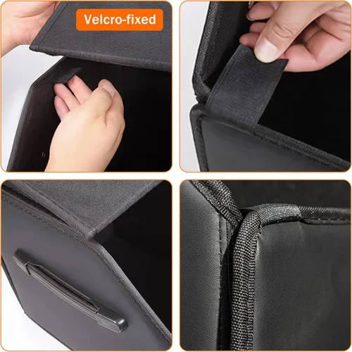 Vista 5 de Organizador de maletero, organizadores y almacenamiento de automóviles, caja de almacenamiento de cuero negro con tapa, tablero de fibra, plegable