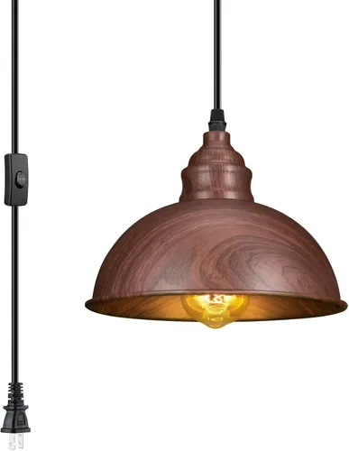 Vista 13 de Lámpara colgante enchufable, luces colgantes de 15 pies con cable de enchufe, interruptor de encendido/apagado, lámpara colgante industrial