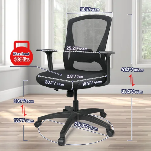 Vista 2 de Silla ergonómica giratoria grande acolchada para computadora de oficina con altura ajustable para trabajo pesado