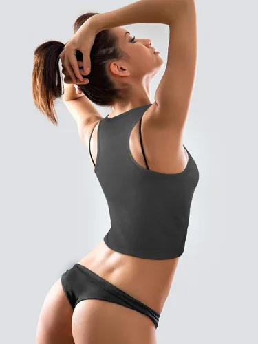 Vista 4 de Geyoga - Camisetas sin mangas cortas para mujer, estilo básico, espalda cruzada, de algodón, 8